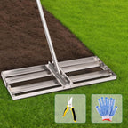 Lawn Leveling Rake - 30'' x 10'' Stainless Steel Lawn Leveler, Heavy Duty Ground Plate Rake for Yard, with Adjustable 72'' Long Handle, Effort Saving Lawn Level Tool for Farm, Garden, Golf Lawn