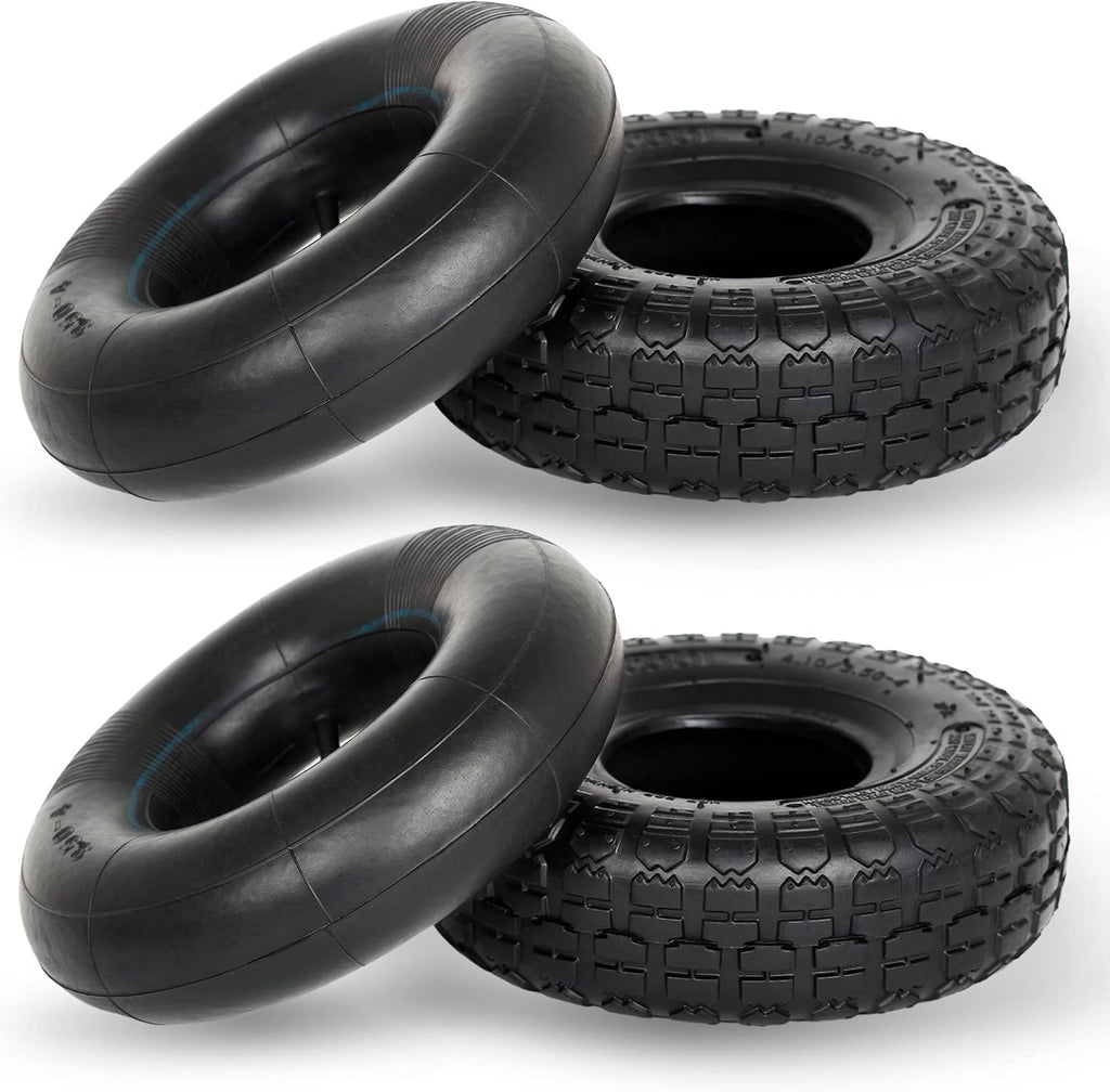 4.10/3.50-4 Replacement Tire and Inner Tube Set, 2 Pack, 10" Heavy Duty Tire and Tube, TR-13 Straight Valve Stem, for Hand Truck Trolley Dolly Garden Wagon Cart Wheel Replacement