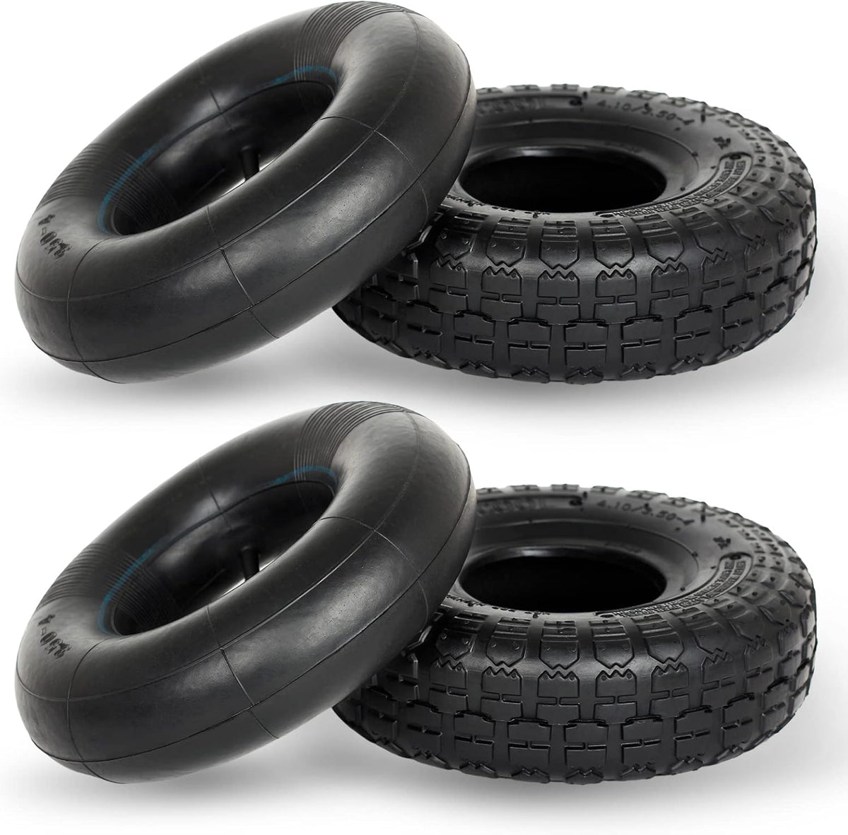 4.10/3.50-4 Replacement Tire and Inner Tube Set, 2 Pack, 10" Heavy Duty Tire and Tube, TR-13 Straight Valve Stem, for Hand Truck Trolley Dolly Garden Wagon Cart Wheel Replacement