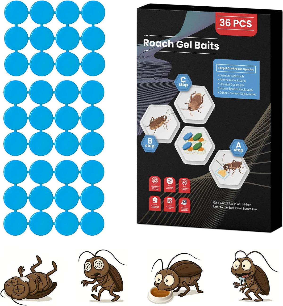 36 Pack Roach Killer Indoor Infestation Roaches Gel Bait Stations, Powerful Cockroach Killer Indoor Home for Roach Infestation, Long-Lasting & Effective Cockroach Gel Bait, Easy to Use & No Mess