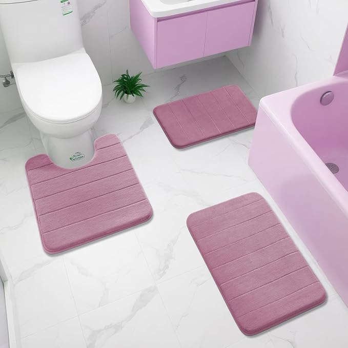 Yimobra Memory Foam Bath Mat, Super Soft Absorbent Bathroom Rug Non Slip 24x17 Inch, Quick Dry, Machine Washable Floor Carpet for Tub Shower, Home Decor Accessories, Mauve