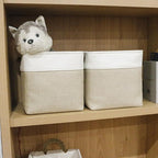 Collapsible Fabric Storage Cubes 11x11 Cube Storage Bins, 4 Pack Closet Baskets Box with Handles for Organizing, Shelf, Toys, Clothes, Home, Office, Nursery (Beige&White)