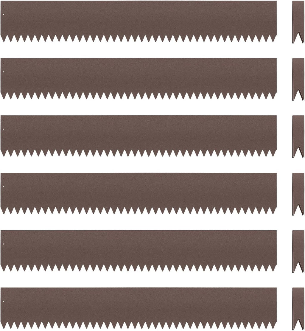 6PCS 40" L x 6" H Brown Landscape Edging - Each (20ft Total) Galvanized Steel Edge for Lawn Yard- No-Dig Hammer-in Heavy Duty Metal Edging Border with 6 Clips
