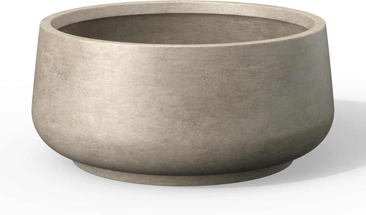 Kante 16.1" Dia Round Curvy Concrete Planter, Large Plant Pots with Drainage Hole and Rubber Plug for Indoor Outdoor Plants, Flower Pot for Home Garden Patio Porch, Weathered Concrete