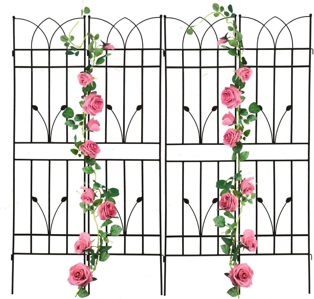 4 Pack Metal Garden Trellis 71" Black Fence Rustproof Garden Trellis for Climbing Plants Support Roses Flower Outdoor Lawn, Black