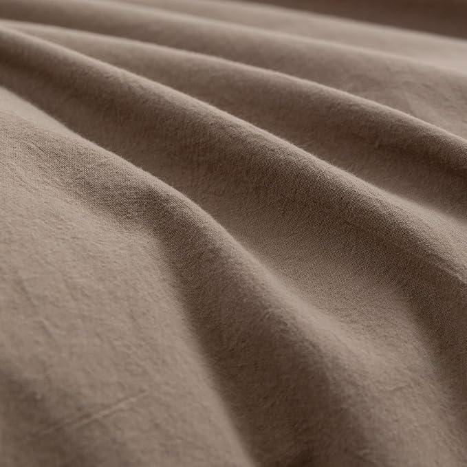 BESTOUCH Duvet Cover Set 100% Washed Cotton Linen Feel Super Soft Comfortable Chic Lightweight 3 PCs Home Bedding Set Solid Pine Bark Brown Oversized Full