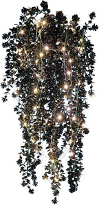 Black Hanging Flowers with Lights Faux Hanging Plants Black Artificial Hanging Plant Fake Greenery Faux Hanging Vines Plant for Indoor Outdoor Wedding Halloween Party Fall Wall Room Door Decor(Black)