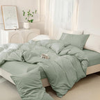 JIYUAN 100% Washed Cotton Duvet Cover Set 3 Pieces Super King, 1 Duvet Cover 108x98 Inches(Comforter Not Included) and 2 Pillowcases,Linen Feel Bedding Set Comfy and Breathable, Heathered Sage Green