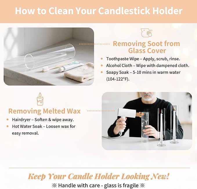 NUPTIO Candlestick Holder Bulk for Centerpiece: Set of 10 Hurricane Glass Taper Candles Holder - Clear Candle Stick Stand with Tall Cylinder Shade for Fall Thanksgiving Christmas Party Decor