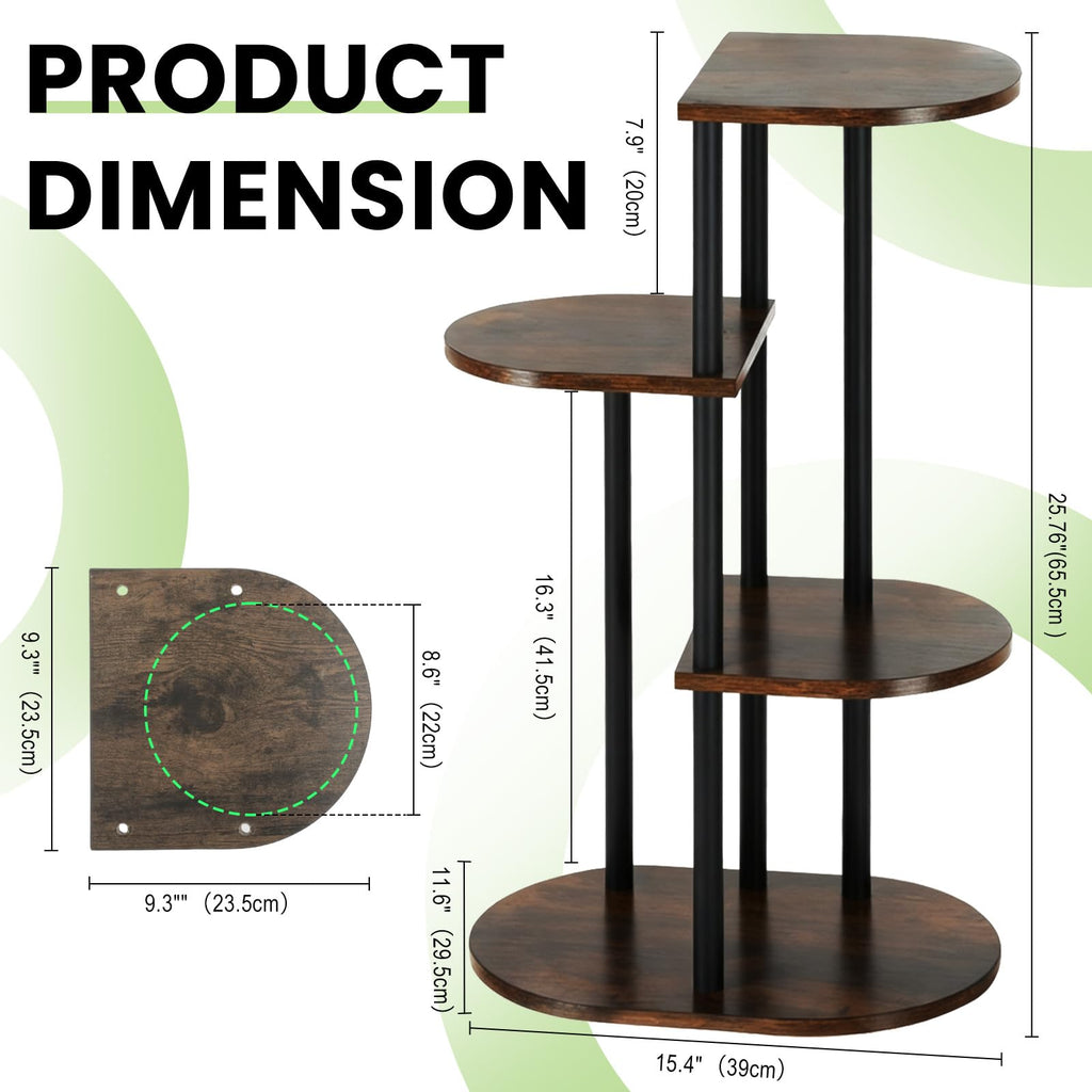 Korrie Home Tiered Plant Stand Indoor, Tall 4 Tier 5 Potted Wooden Plant Shelf for Multiple Flower Plants, Multi Corner Metal Plant Holder Indoor for Patio Garden Patent Design Living Room Balcony Bedroom, Rustic Brown
