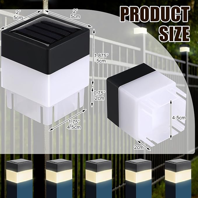Hicarer 12 Pack Solar Fence Post Cap Lights 2in x 2in Solar Post Cap Fence Lights for Garden, Gazebos, Street Wall(Warm Yellow)