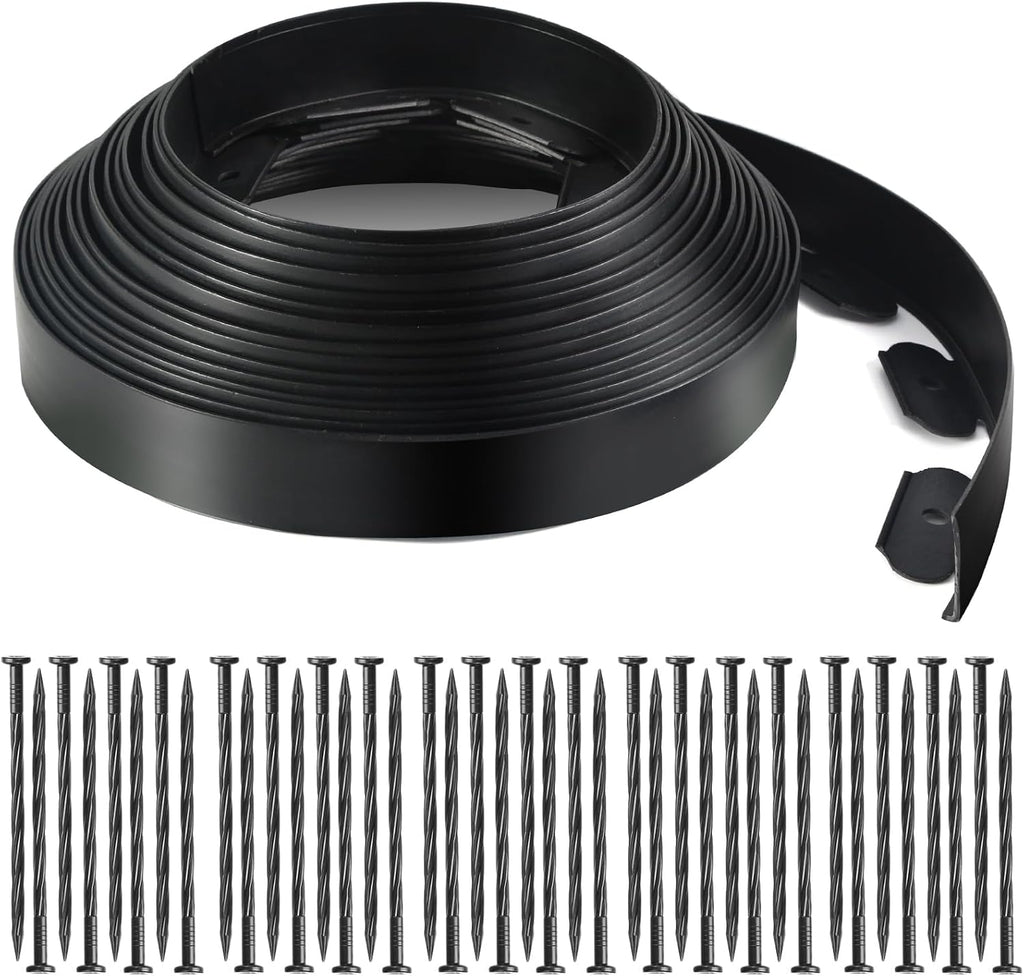 LINSHRY 66FT Landscape Edging, 2 Inch Tall No Dig Garden Border Edging with 60pcs Spikes, Plastic Paver Edging Lawn Edging for Landscaping, Flower Bed, Grass, Yard