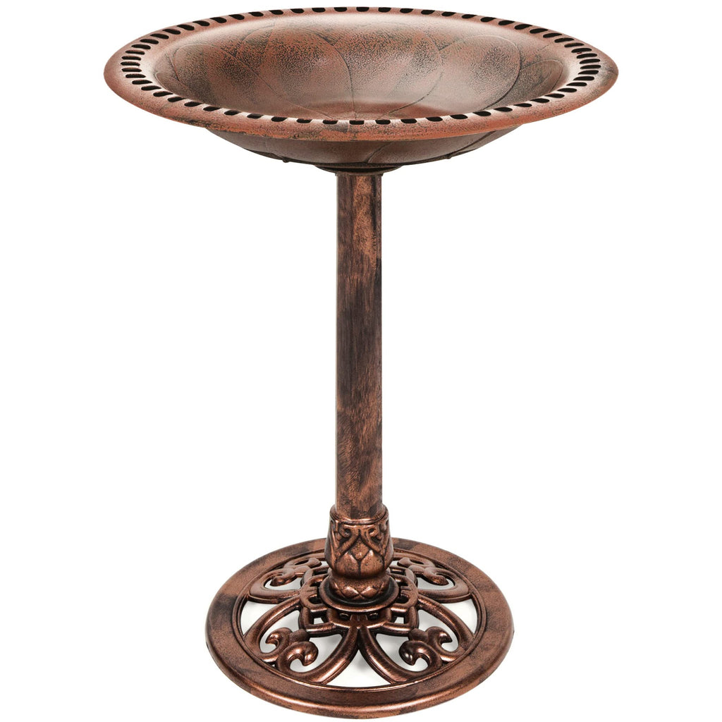 Best Choice Products 28in Pedestal Bird Bath, Vintage Outdoor Resin Accent Decoration w/Fleur-de-Lis Accents - Copper