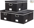 PRANDOM Storage Boxes with Lids [3-Pack] Fabric Collapsible Storage Bins Organizer Containers Baskets Cube with Cover for Home Bedroom Closet Office Nursery Black（23.4X15.9X11.5