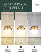 LMS Mid Century Pendant Lights, Brushed Gold Kitchen Island Light Fixtures with White Globe Glass Shade, Adjustable Hanging Cord, 2-Pack for Home Office Dining Room Bathroom, LMS-186PL-BGWS2PK