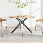DUOMAY 47'' Round Dining Table for 4-6 Person, Mid-Century Modern Solid Wood Dining Room Table, Dinner Table with Intersecting Pedestal Metal Base for Kitchen, Office, Living Room, Natural
