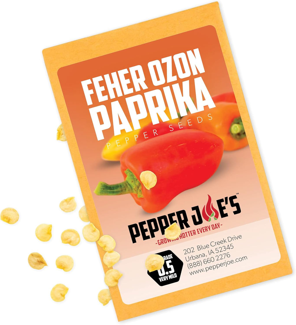 Pepper Joe’s Feher Ozon Paprika Seeds ­­­­­– Pack of 10+ Sweet Hungarian Chili Pepper Seeds – USA Grown ­– Premium Non-GMO Heirloom Paprika Pepper Seeds for Planting in Your Garden