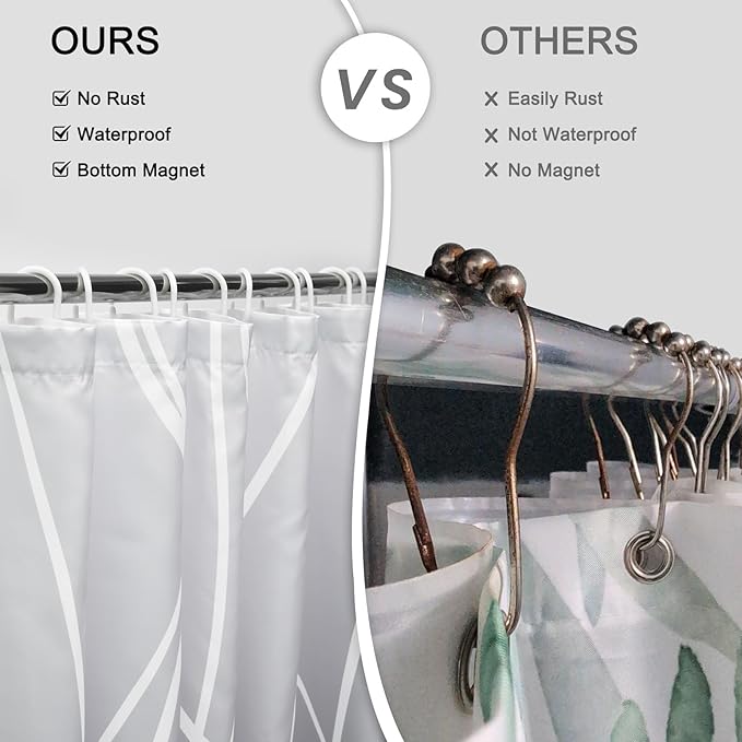 Punkray Ombre Light Grey Striped Polyester Shower Curtain for Bathroom with Hooks, Waterproof Bath Accessories Hotel Style - Machine Washable 72 x 72