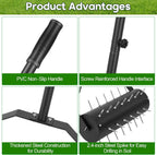18-inch Rolling Lawn Aerator Tool, 50"-70" Handle Heavy Duty Spike Aerator with Sandbag, 40 Iron Spikes Tighten with Patience, Manual Rolling Aerator Lawn for Yard Garden