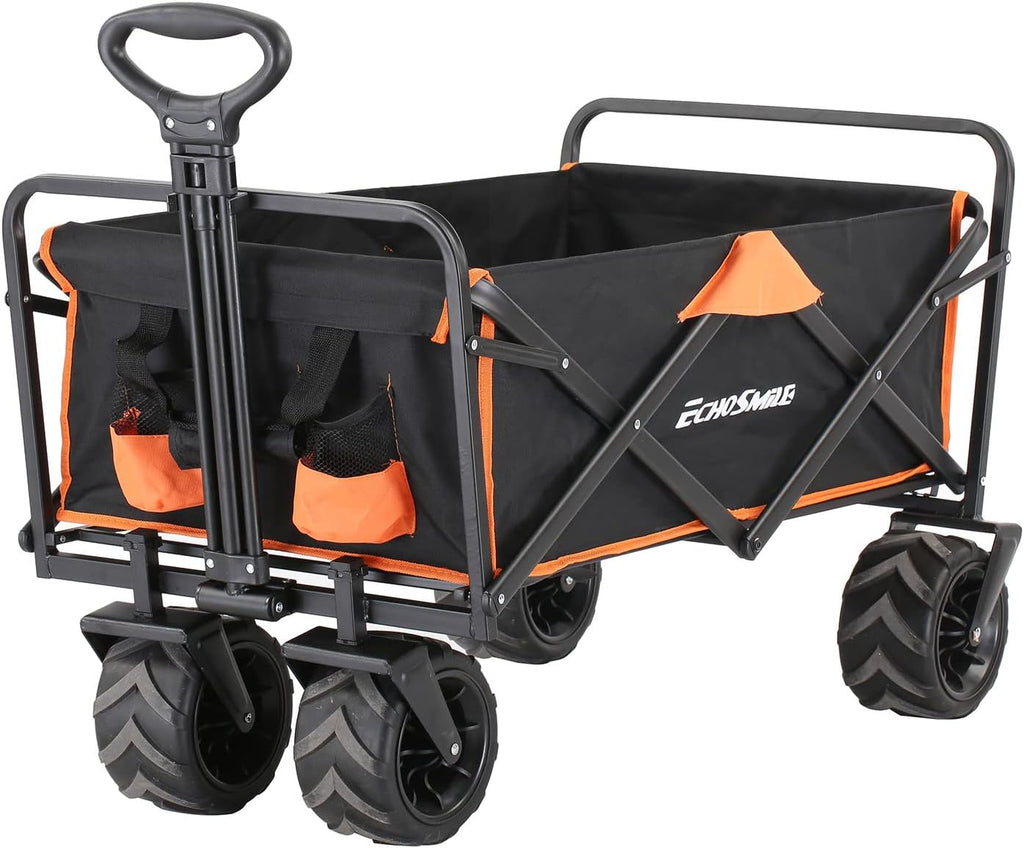 EchoSmile Heavy Duty 350 Lbs Capacity Collapsible Wagon, Outdoor Folding Camping Wagons, Grocery Portable Utility Cart, Adjustable Rolling Carts, All Terrain Sports Wagon with Big Wheels by Boahaus