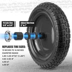 TICONN 4.80/4.00-8 Tire, 16" Flat Free Wheelbarrow Tire and Wheel, Solid Replacement Tires with 3" Centered Hub, 5/8" 3/4" Bearings, Universal Fit 4.80/4.00-8, 3.50/3.00-8, 4.00-6 (Black)