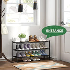 Black Long Shoe Rack, 3-Tier Bamboo Wood Shoe Rack for Entryway, Stackable | Foldable | Natural, Shoe Organizer for Hallway Closet, Free Standing Shoe Racks for Indoor Outdoor