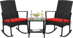 Flamaker Rocking Chair Outdoor PE Rattan Patio Chairs with Glass Table High Back Porch Rocker for Balcony, Garden, Backyard (Red)