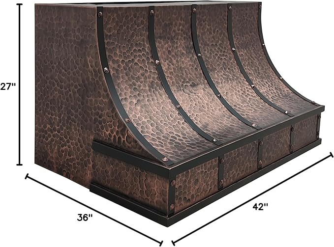 CT Copper Tailor Sloped Copper Vent Hood Island Mount,42'' W,36''H, 1150 CFM Exhaust Fan,Stainless Steel Vent,LED Light,Dishwasher-Safe Baffle Filters,VH8TR1