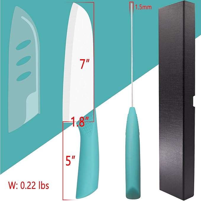 Ceramic Knife - 7 inch Chef's Santoku Knife - Sharp Ceramic Kitchen Knife with Sheath Cover