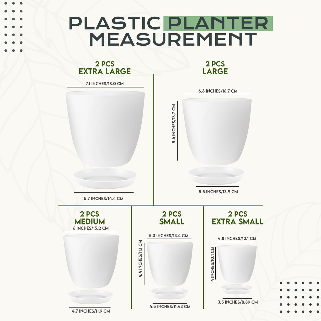 Plant Pots Indoor with Drainage, 10 Pack Multi-Size Planters Set, White
