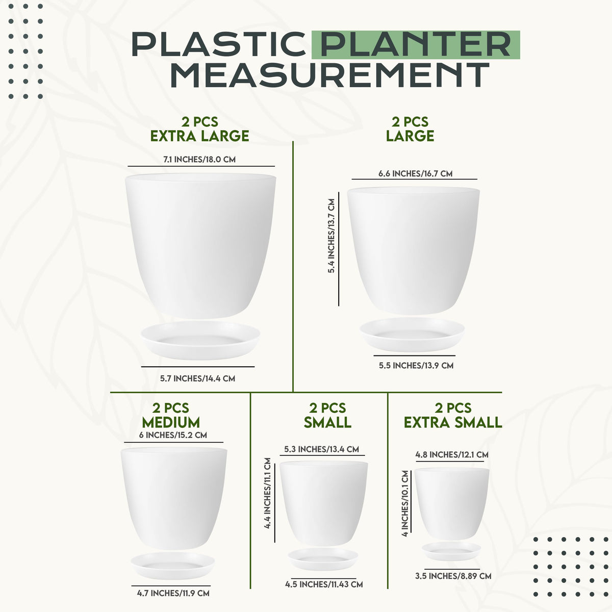 Plant Pots Indoor with Drainage, 10 Pack Multi-Size Planters Set, White