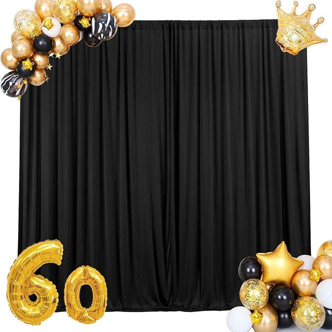 AK TRADING CO. 10 feet x 10 feet IFR Polyester Backdrop Drapes Curtains Panels with Rod Pockets - Wedding Ceremony Party Home Window Decorations - Black (Pack of 12)