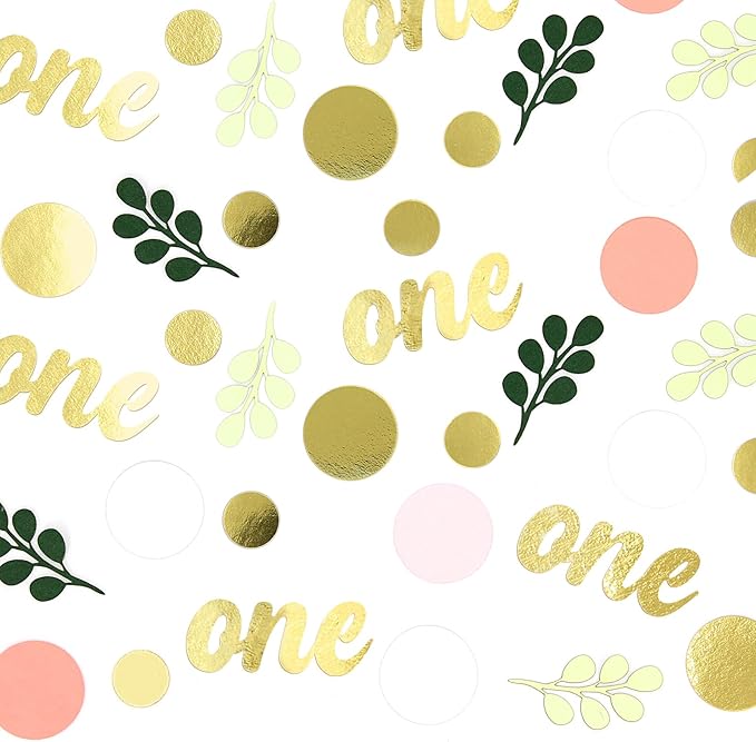 300PC Pink and Sage Green 1st Birthday Confetti First Birthday Decorations for Girl Dots Table Scatter for Baby Girl One Year Old Party Decor Supplies