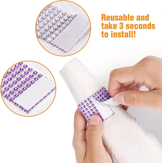Purple Napkin Rings Holder Set of 150pcs,Crystal Diamond Bling Napkin Rings Adornment for Wedding Reception, Dinner, Place Settings, Holiday Parties or DIY Decoration (150,Purple)
