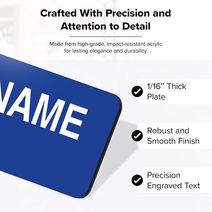 Name Tag, Magnetic Blue and White Name Tags, Personalized Name Tags, 1x3 Inches, Durable Engravable Impact Material, Made in The USA by My Sign Center