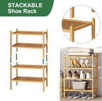 Small Shoe Rack, 4-Tier Bamboo Wood Shoe Rack for Entryway, Stackable Shoe Organizer for Hallway Closet, Free Standing Shoe Racks for Indoor & Outdoor