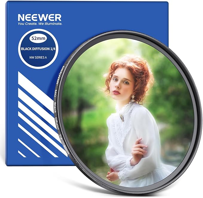 NEEWER 52mm Black Diffusion 1/4 Filter Dreamy Soft Cinematic Effect Filter Ultra Slim Water Repellent Scratch Resistant Optical Glass Multiple Nano Coatings for Video/Vlog/Portrait Photography
