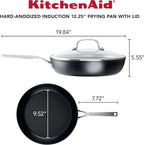 KitchenAid Hard Anodized Induction Nonstick Frying Pan Set With Tempered Lids, 4-Piece - 10 & 12 Inch – Durable, Even Heating, Oven Safe to 500°F, Dishwasher Safe, Easy-Clean