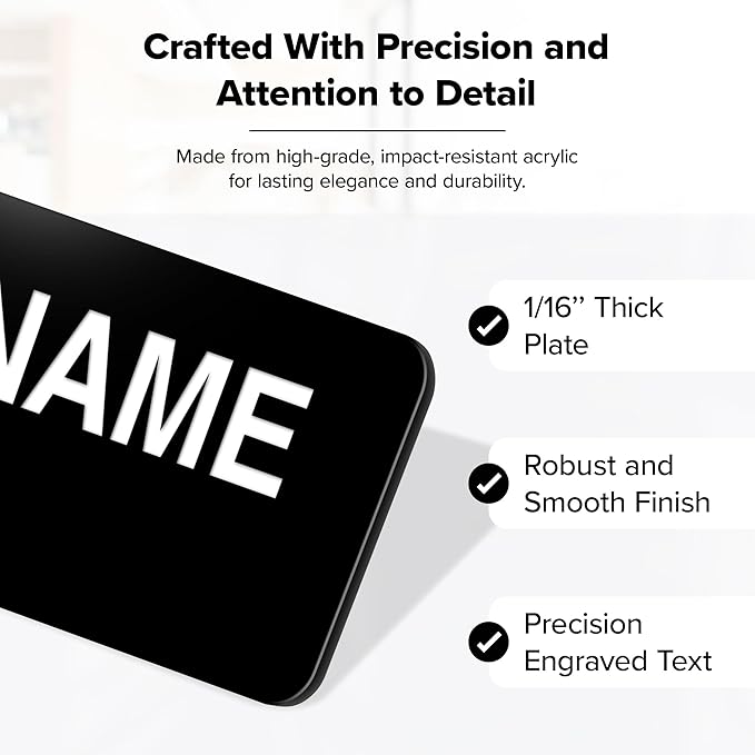 Magnetic Name Tag by My Sign Center - Black and White, Personalized, 1.5x3 Inches, Durable Engravable Impact Material, Made in The USA