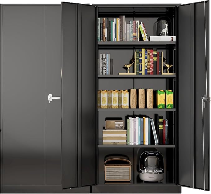 Greenvelly Metal Garage Storage Cabinet with Doors and Adjustable Shelves,72" Black Steel Lockable File Cabinet for Home Office,Garage,School(16" D x 32" W)