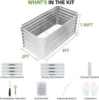 4x2x2ft (2 Pack) Raised Garden Bed - Galvanized Deep Root Planter Boxes Outdoor with Wing Nuts and Safety Edges for Gardening Vegetables, Flowers, Herbs, Succulents - Silver