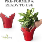6” AZA Plant Pot Covers, Decorative Plant Sleeve for Indoor & Outdoor House Plants, Reusable and Gift-Ready Foil Wrap for Flower Pots, Red Metallic, Pack of 5