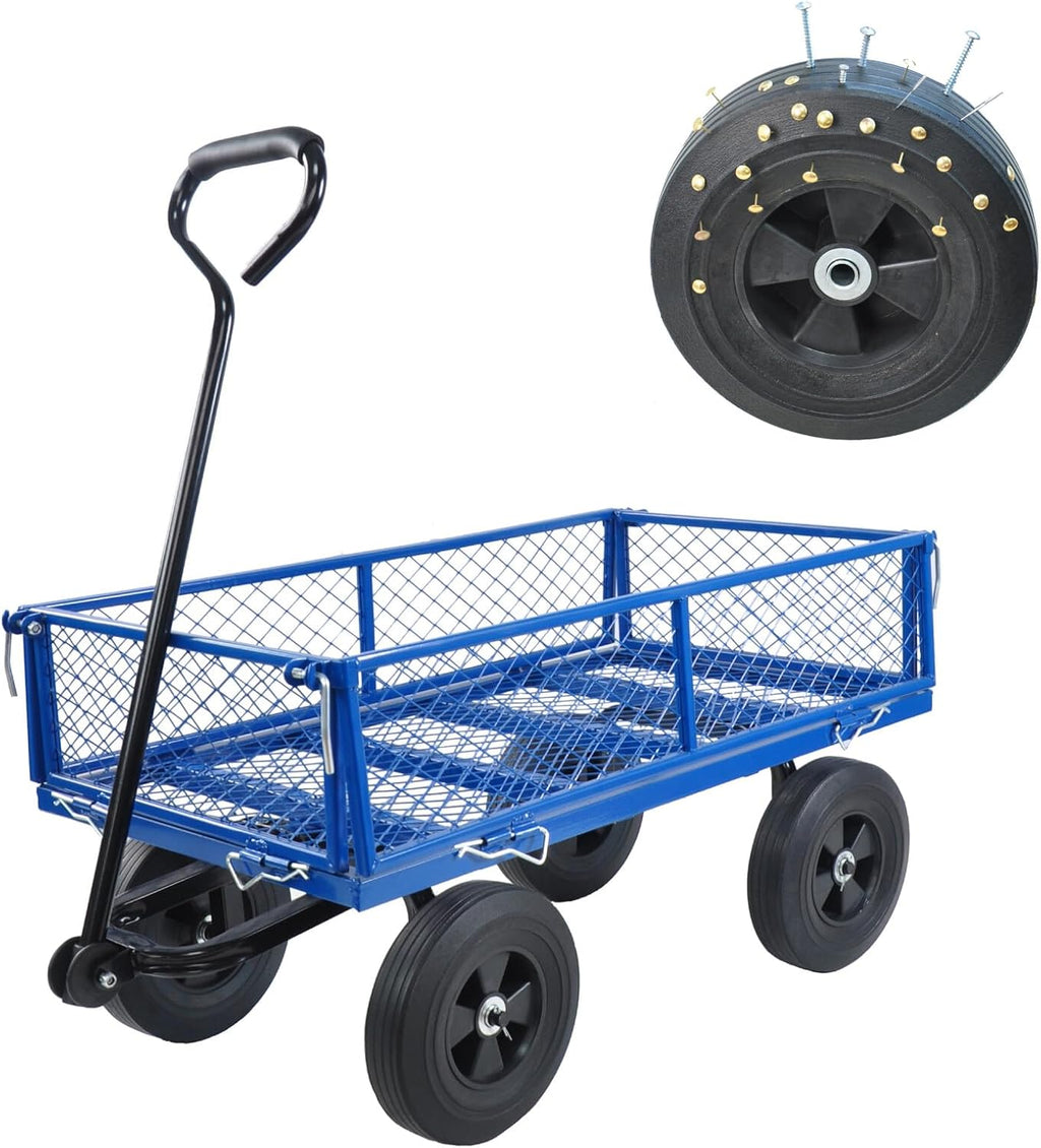 Heavy-Duty Solid Tire Garden Dump Cart - 4.86 cu. ft. Yard Wagon Cart with 600 LBS Capacity & Spacious Mesh Bed (37" x 19.5") - No-Flat Tires, Utility Wagon