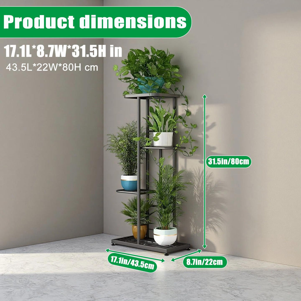 LINZINAR 4 Tier Plant Stand Indoor Outdoor Metal Flower Pot Display Shelf