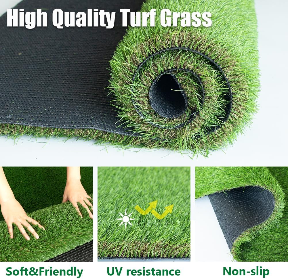 Petgrow Luxurious Artificial Grass Realistic Turf 9 X 31 Feet,1.57 Inch Pile Height Ultrathick Indoor/Outdoor Dog Fake Faux Grass,Synthetic Grass Rug Garden Landscape Patio,Drainage Holes
