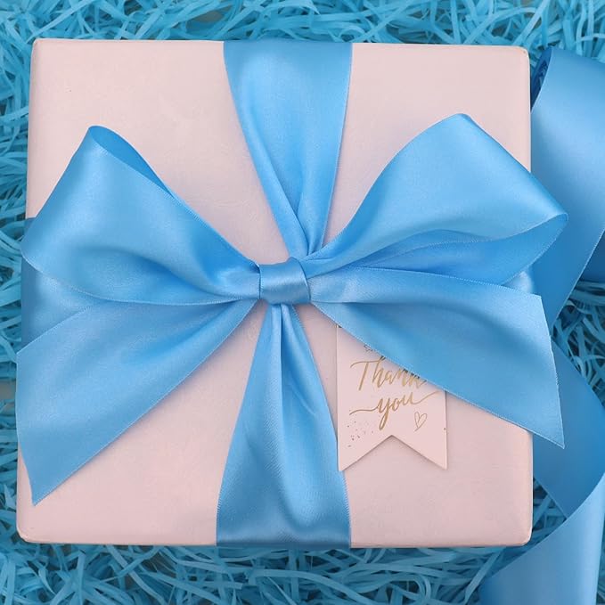 Light Blue Solid Satin Ribbon 2 Inch 25 Yards Solid Polyester Fabric Ribbon for Gift Wrapping Wedding Christmas Baby Shower Birthday Party Decoration Handmade Immortal Flower Craft