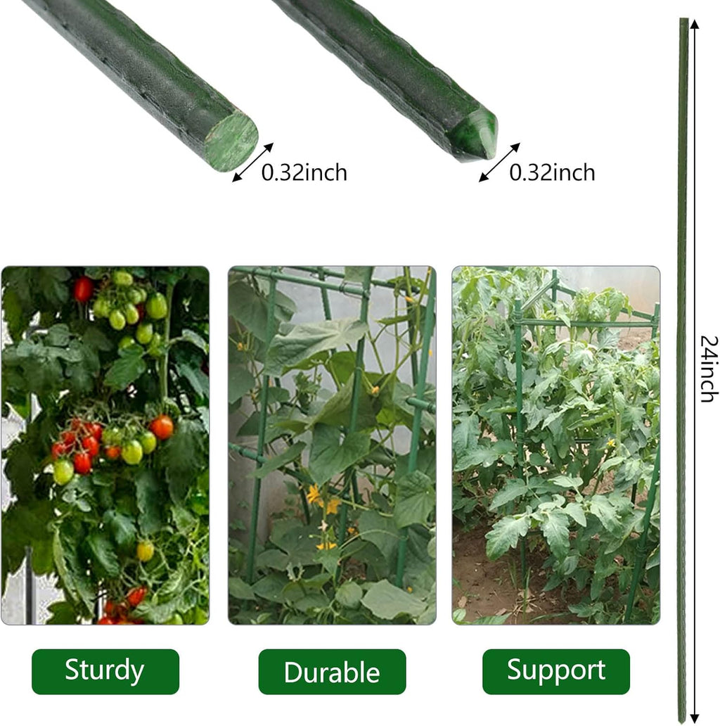 Garden Plant Stakes 24 Inch 2Ft Steel Plant Stick Support, 25 Pack Tomato Stakes for Growing Climbing Plants