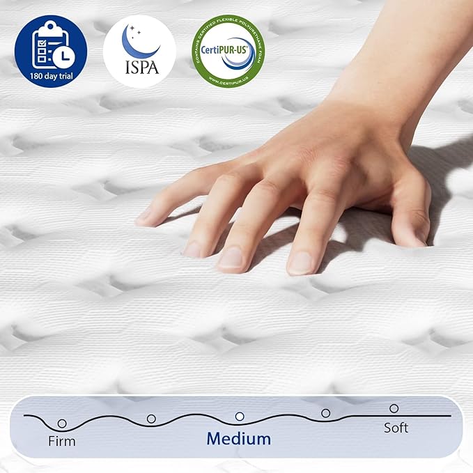 Twin Size Mattress in a Box 10 Inch Hybrid Mattress [Enhanced Stability], Medium Firm Feel with Memory Foam and Pocket Springs, Reinforced Edge Support