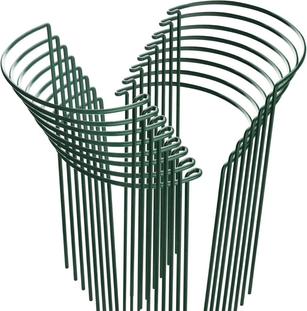 HiGift 16 Pack Plant Support Stakes, Half Round Metal Garden Plant Stake Indoor Peony Cages and Supports, Green Plant Support Ring Border for Tomato,Hydrangea,Flower Outdoor (10" Wide x 15.8" High)