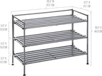 Seville Classics Sturdy Freestanding Storage Shelf for Bedroom, Closet, Entryway, Dorm Room Organizer Stackable Durable Metal Shoe Rack Ash Gray Slat, 3-Tier